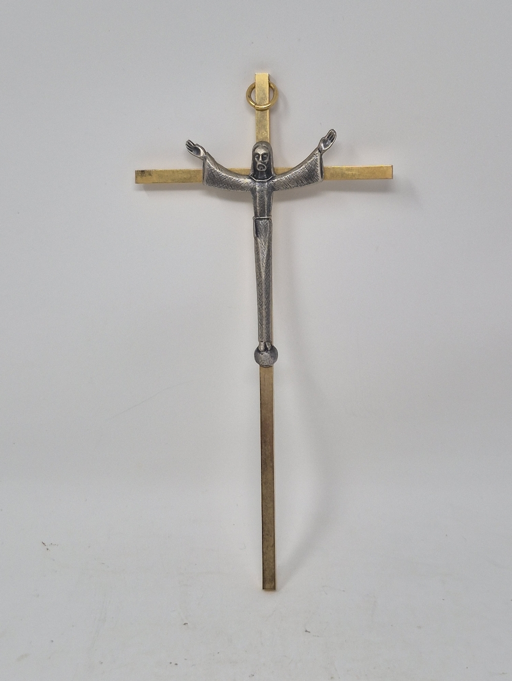 Vintage Mid Century Brass Tone Crucifix Wall Hanging